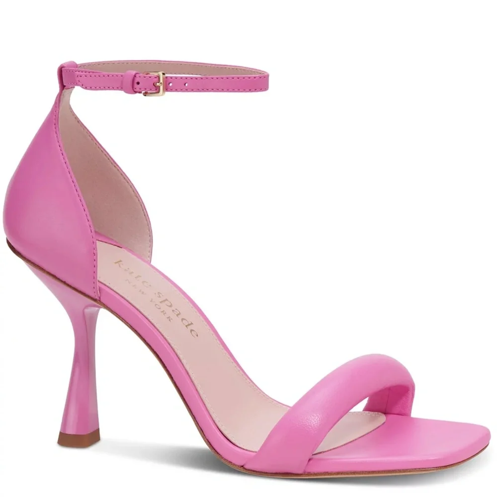 Kate Spade Melrose Ankle Strap Pumps Stiletto Heel Pink Leather Sandals 7.5